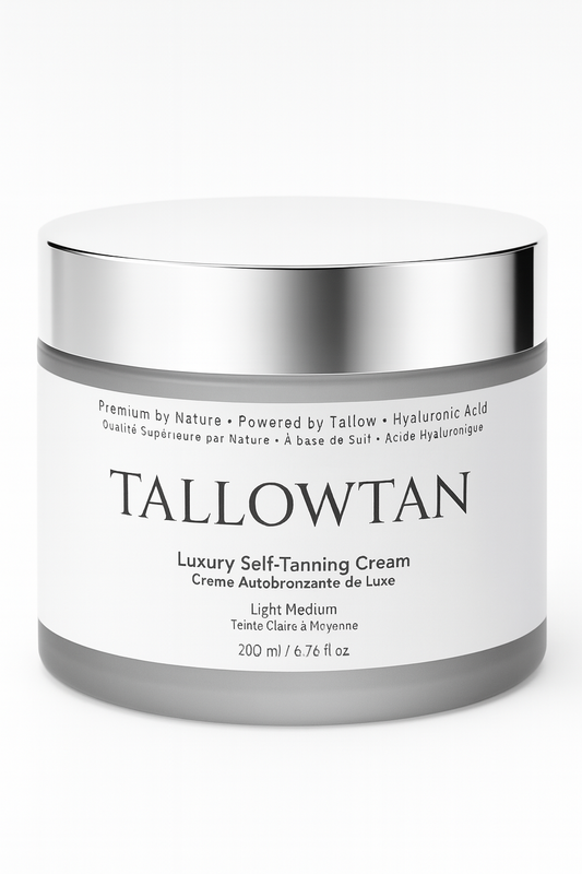 Light/Medium Tallowtan™ self tanner jar – clean fake tan for sensitive skin with tallow, hyaluronic acid, and niacinamide