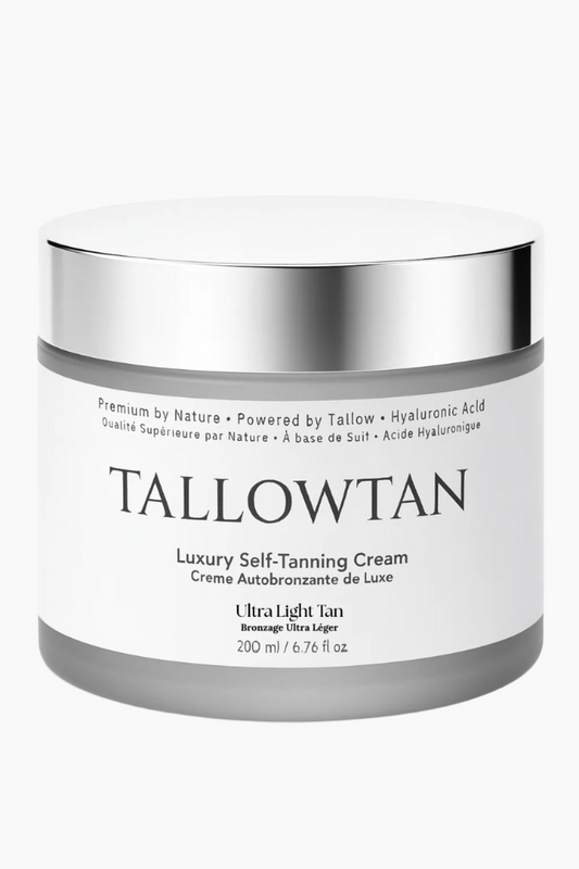 Ultra Light Tallowtan™ self tanner jar – fake tan for sensitive skin made with grass-fed tallow and hyaluronic acid