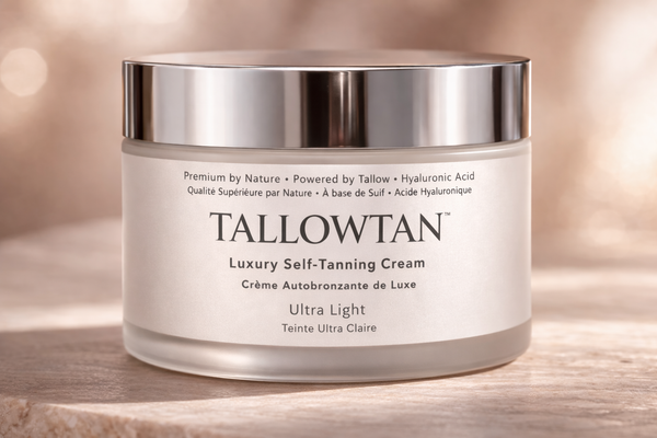 Tallowtan Ultra Light tallow self tanner 200g jar — subtle streak-free glow for very fair and sensitive skin, Made in Canada
